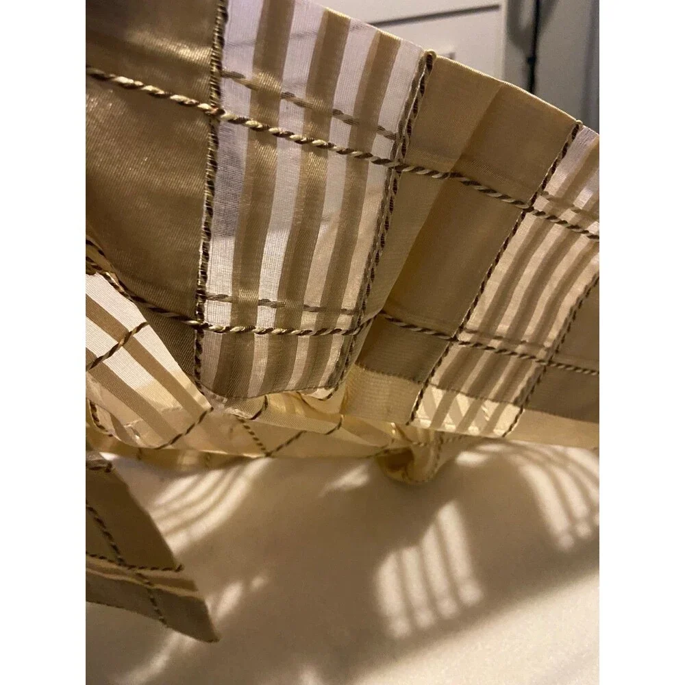 Set of 2 Gold/Cream 100% Sheer Silk Grid Window Curtain Panels 50” X 84” Drapery
